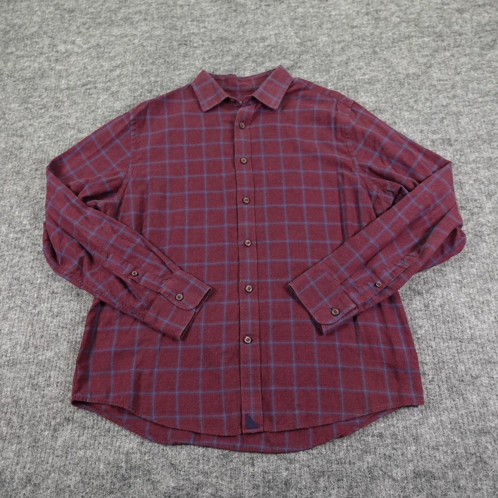 Untuckit Shirt Men's Large Burgundy Navy Plaid Flannel‎ Bongiovanni
